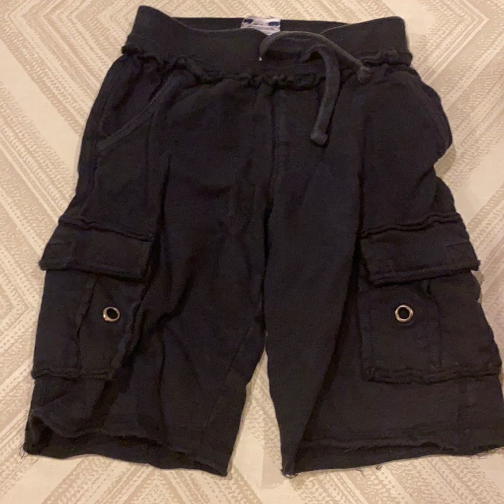 Mish Boys Black Sweat Ripped Hem Cargo Shorts